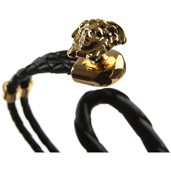 Versace Medusa-head Braided Leather Bracelet - Black