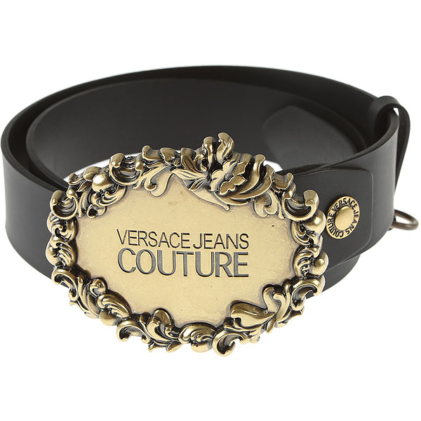 Versace Jeans Belt In Black With Large Logo Buckle